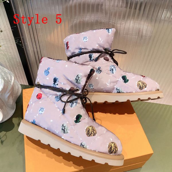 

fashion designer ladies leisure snow boots printing cotton women winter flat short boot comfortable lace luxury shoes size 35-41 with box, Black