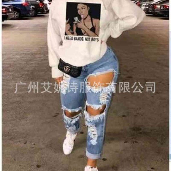 

2021 style women's printed long sleeve casual sweater, Black