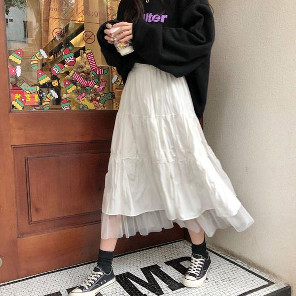 

skirts summer korean college style mesh patchwork skirt for female students, Black