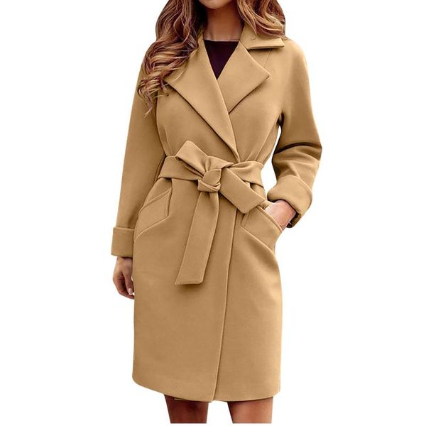 

women's wool & blends jackets for women blend warm long coat autumn winter plus size female slim fit lapel woolen overcoat cashmere out, Black