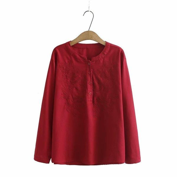 

plus size t-shirt xl-4xl women's floral embroidery blouse long sleeved a-line muslimah vintage oversized blusas, Black