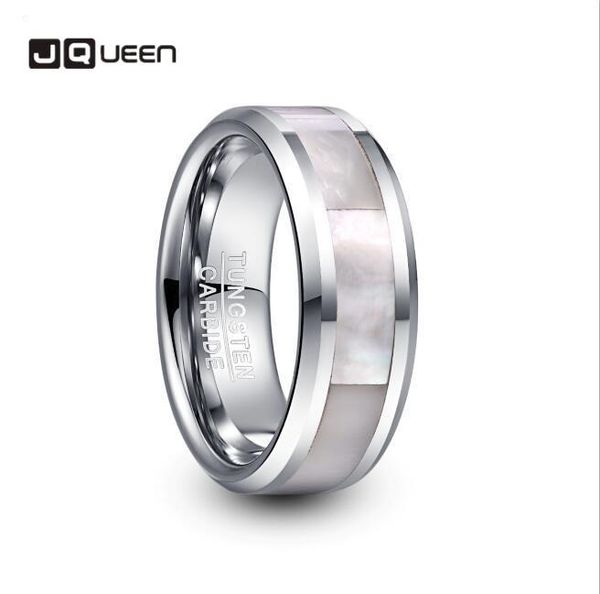 

wedding rings jqueen 8mm tungsten carbide ring men's steel color inlay white mother-of-pearl t232r, Slivery;golden