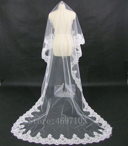 

bridal veils white ivory lace wedding veil cathedral long veu de noiva accessories, Black
