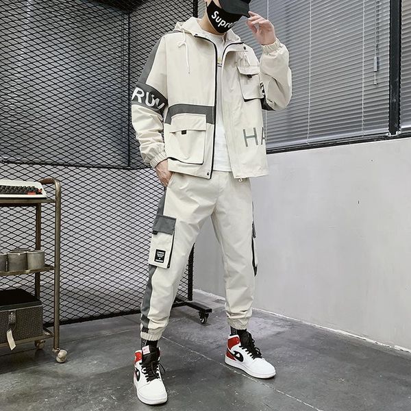 

men's tracksuits hip-hop suit fashion trend jacket man young student loose oversized sports and jacket+pants sets, Gray