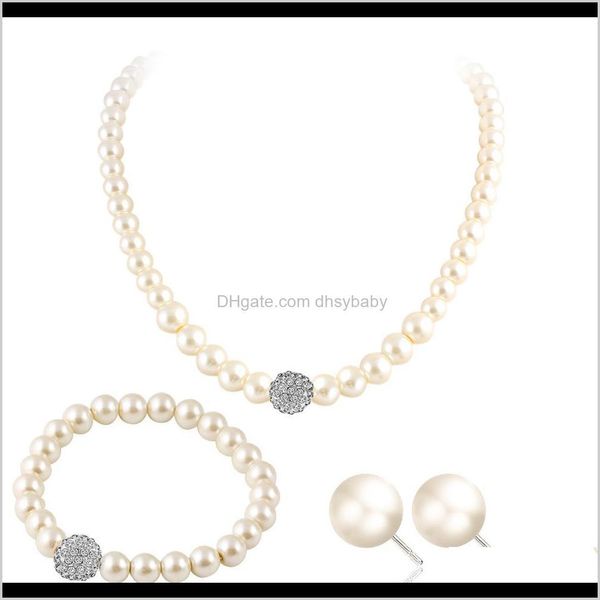 

& drop delivery 2021 fashion bridal jewelry sets simulated pearl wedding earrings crystal necklace party beads bracelet accessories gift mkv, Silver
