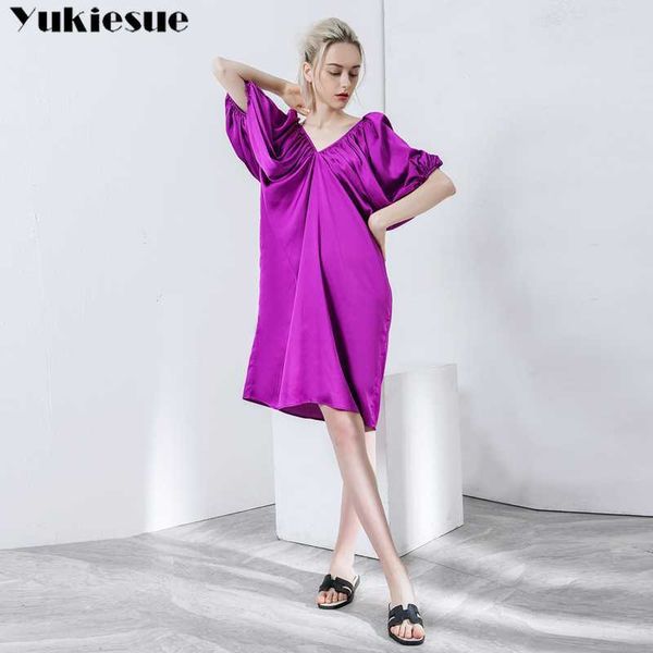 Abito a tunica in seta rayon Donna scollo a V Vita alta Patchwork Slim aderente Midi Abiti lunghi Primavera backless sexy Abbigliamento elegante 210608