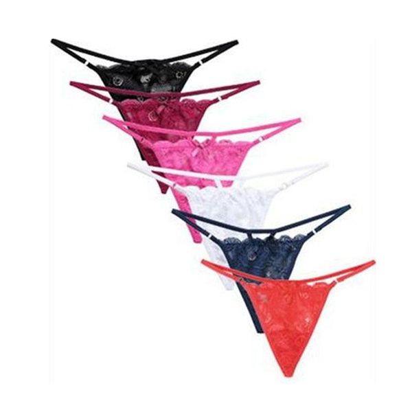 

women's panties lace trim thongs set underwear temptation ring linked panty transparent cut-out single bugroove briefs, Black;pink