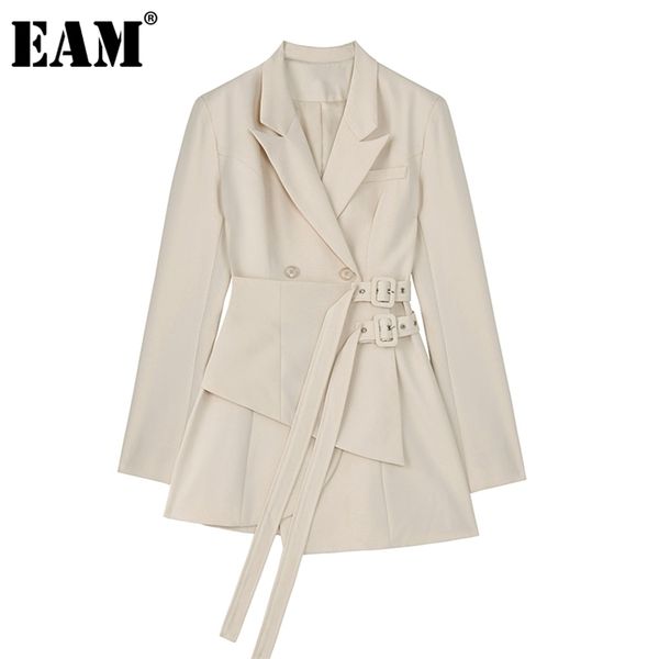 

[eam] women irregular bandage spliced blazer lapel long sleeve loose fit jacket fashion spring autumn 1da710 211019, White;black