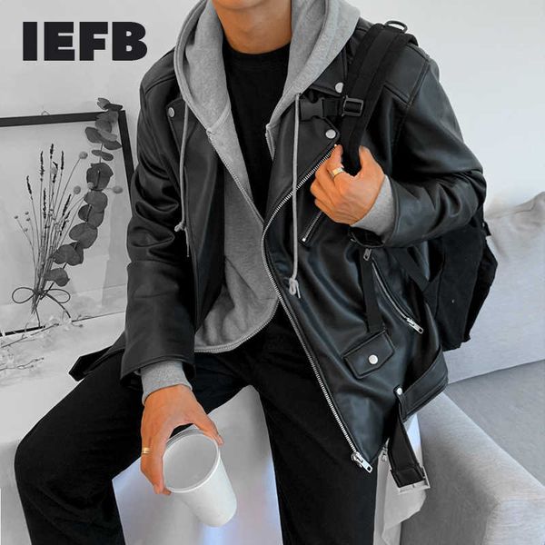 

iefb men's clothing black pu leather jacket korean trend handsome autumn coats male streewear casual coat trend clothes 9y4307 p0813