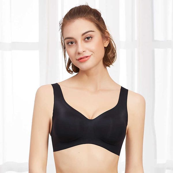 

traceless ice silk rimless underwear home sleeping outdoor sports bra, Black;white