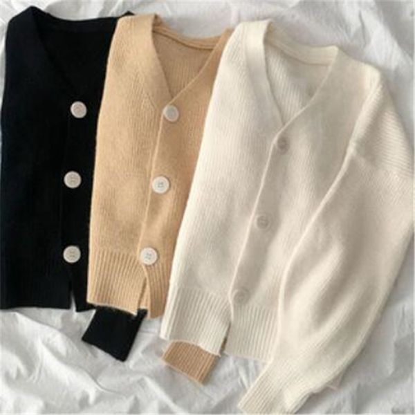 

women's knits & tees solid color sweater autumn cardigans korean woman all-match loose cardigan sleeve long knitted short jackets u23f, White