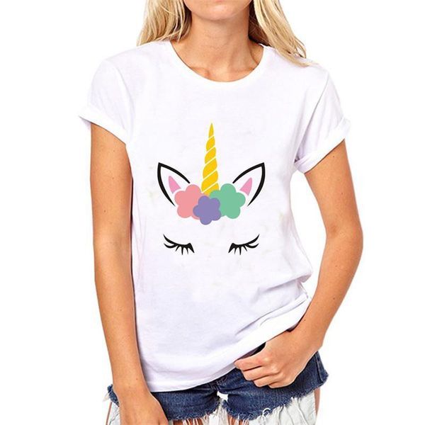 

cute unicorn v neck womens t shirts casual super soft o tee, White
