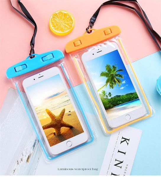 

dhl new noctilucent waterproof bag pvc protective mobile phone bag pouch cell phone case for diving swimming sports ote 7 drop ship