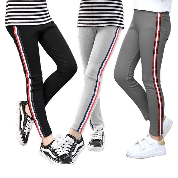 

trousers girls leggings for kids skinny stripe pencil pants soft stretchable elastic waist solid children sport, Blue