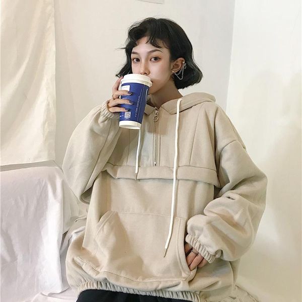 

women's hoodies & sweatshirts women thicker plus size oversized hoodie friends kpop clothes zipper hoody pastel apparel grey top, Black