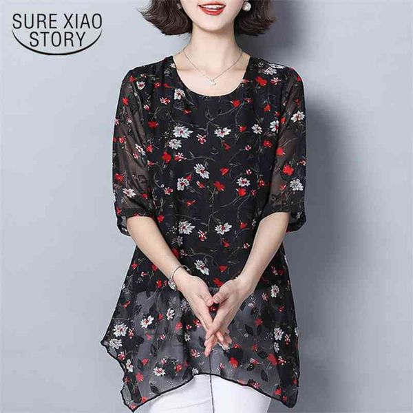 

summer blouse for women print chiffon short sleeve shirts plus size s and s 4620 50 210506, White