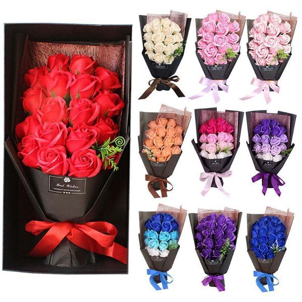 

18pcs soap rose bundle bouquet festival box artificial flower bath petal valentines day11