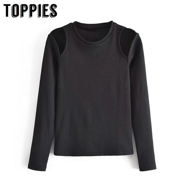 

ies women black off shoulder slim long sleeve shirt hollow out t shirt 210412, White