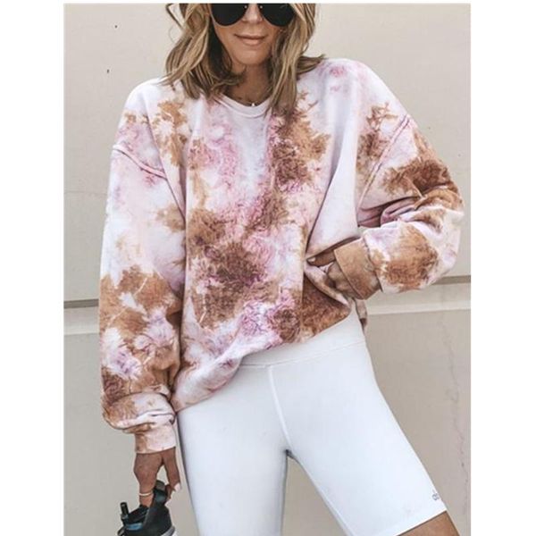 

women's hoodies & sweatshirts hirigin 2021 autumn winter round neck casual tie-dyed women fashion loose hoodie clothes plus size xxxl, Black