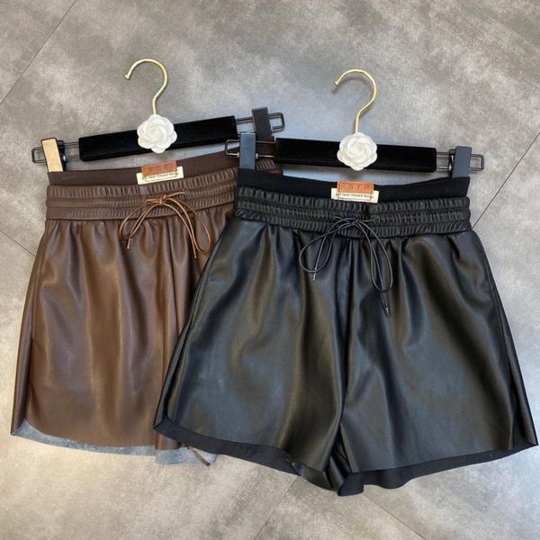 

women's shorts fabpop 2021 autumn arrival drawstring elastic waist slim pu women fashion tide gc292, White;black