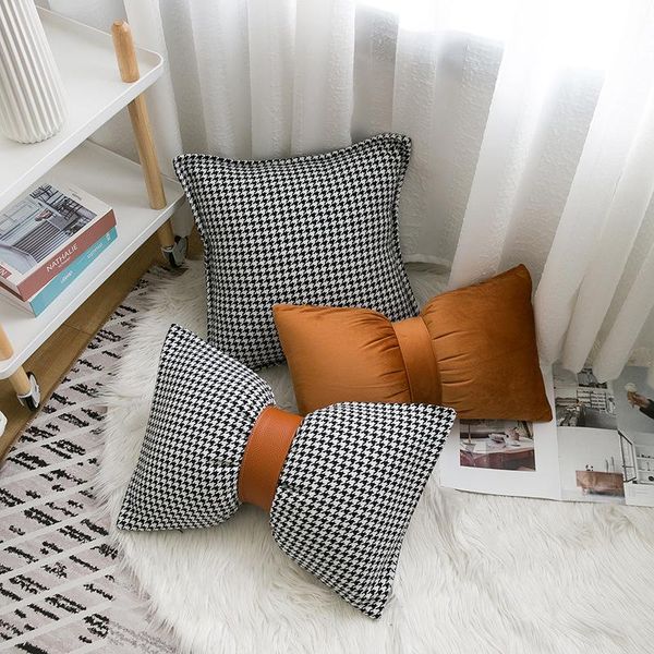 

cushion/decorative pillow cilected nordic black and white houndstooth pillowcase bowknot cushion cover for chair sofa decoration without cor