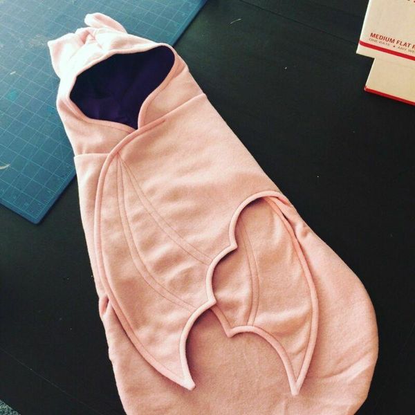 

footies 2021 bat shape design hooded sleeping bags 0-6m born infant baby cotton swaddle blanket wrap bag pink gray 2 colors, Blue