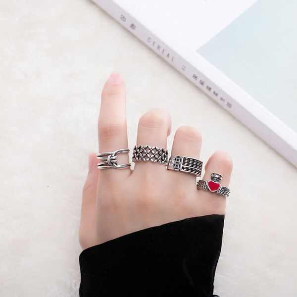 

ring thai silver geometric love crown female fashion personality cold wind abacus open tide brand index finger