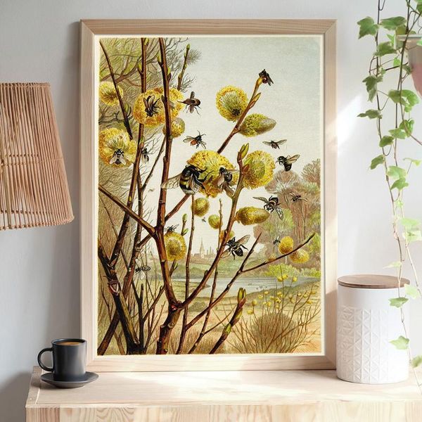 

paintings vintage bee prints natural poster insects art wall canvas painting botanical diagram decor