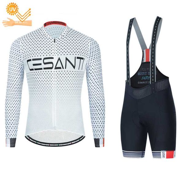

cesanti 2021 summer men cycling jersey long sleeve and bib shorts sets gel pad cool bicycle clothing sun protect ropa ciclismo racing, Black;blue