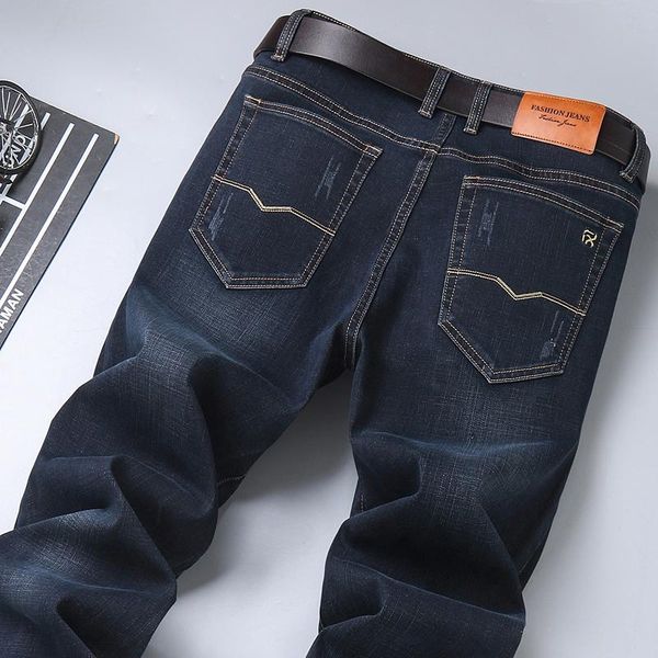 

men's jeans 2021 spring classic blue black slim-fit business cotton elastic regular fit denim pants male brand trousers