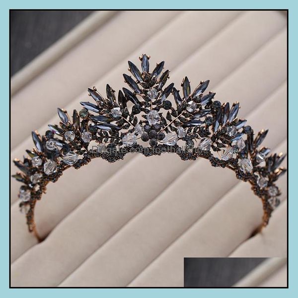 Diademi Gioielli per capelli Barocco Bronzo Nero Rosso Perline di cristallo Strass da sposa Diadema Spettacolo Corona per la sposa Fascia per capelli Accessori da sposa Y11