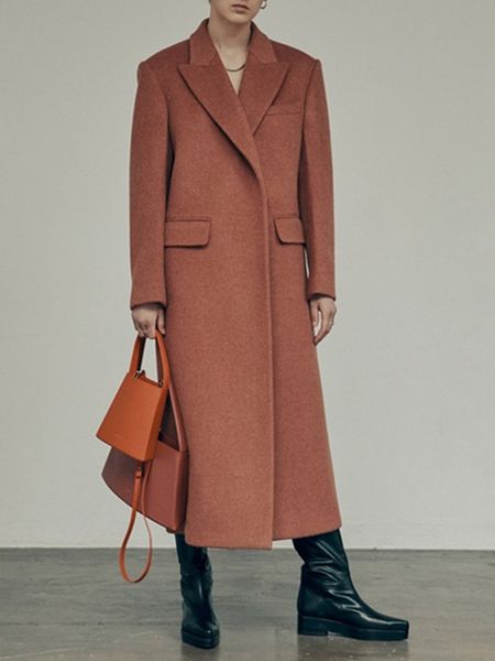 

coats women winter woolen mid-length coat lady turn-down collar office wear ol jacket female fashion long outwear with pockets, Black