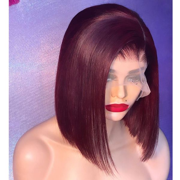 

costume accessories middle part wine 180% density blunt short bob 99j lace front synthetic wig for women with baby hair pre plucked daily wi, Silver