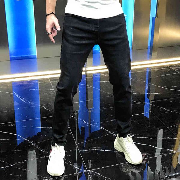 

jean european station black little feet jeans simple, elastic mid waist male pants young autumn, Blue