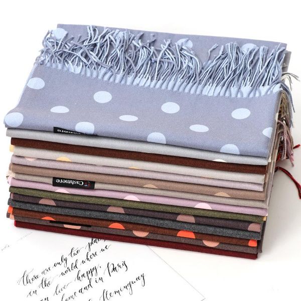 

scarves 2021 spring, autumn and winter polka dot double-sided two-color warm scarf dual-use imitation cashmere print shawl women, Blue;gray