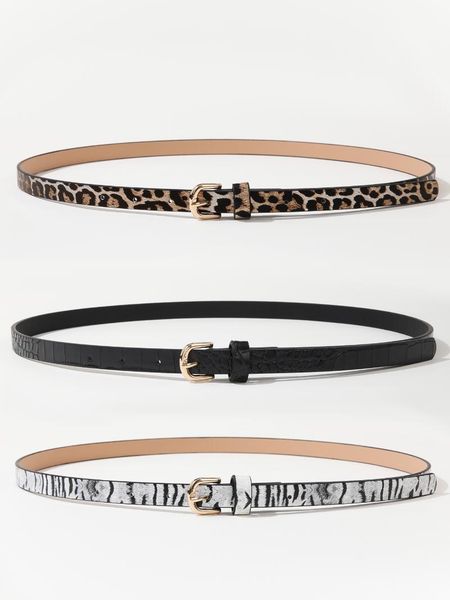 

belts 3pcs women's animal leopard snake crocodile basic european and american thin with dress jeans belt 2021 latest, Black;brown