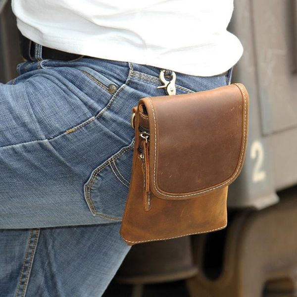 

waist bags pack man genuine leather casual vintage men's small pockets cow mobile phone bag