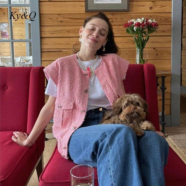 

women's vests 2021 runway designer batwing pink oversized tweed knit vest loose sleeveless jacket coat outwear autumn clothing, Black;white
