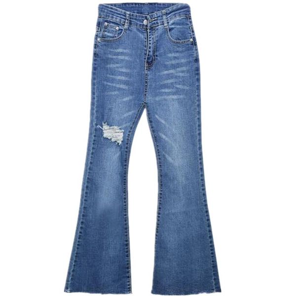 

women's jeans skinny hole wide leg flare pants high waist for women, Blue