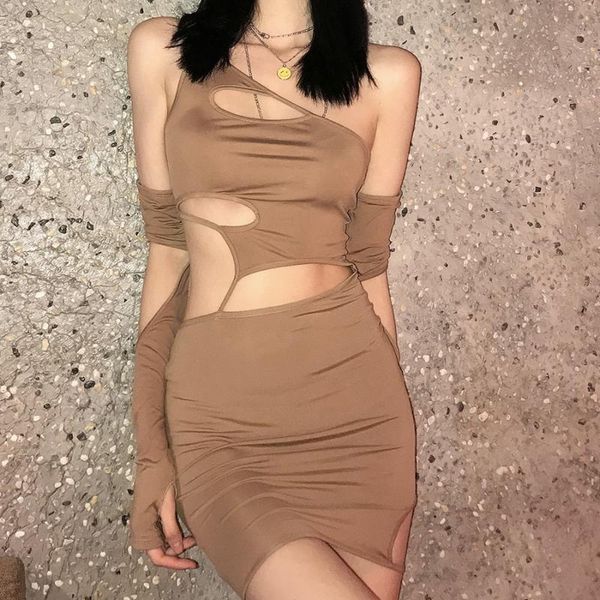 

casual dresses k21d00674 summer hollow mini sleeve asymmetrical sheath dress 2021 women's, Black;gray