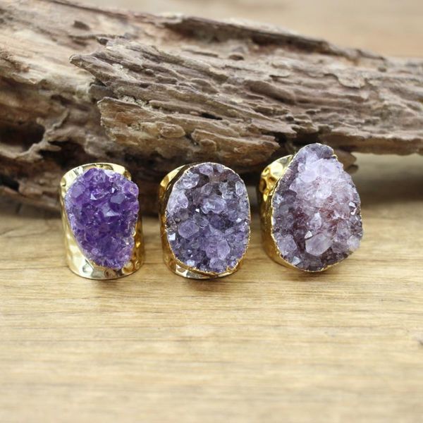 

cluster rings irregular amethysts geode golden purple quartz ore druzy drusy adjustable ring fashion men/women jewelry dropship,qc4091, Golden;silver