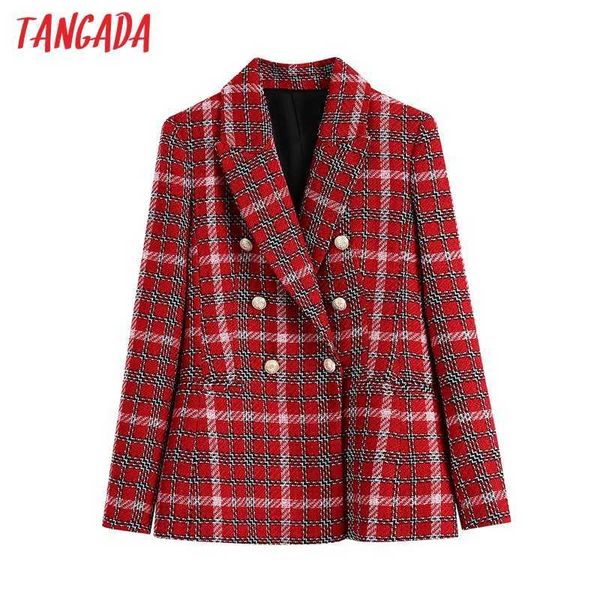 Tangada Donna Blazer spesso scozzese rosso Donna Giacca elegante manica lunga da donna Abiti da lavoro Blazer Abiti BE05 210609