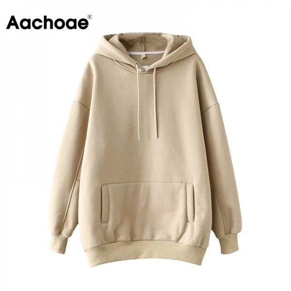 

aachoae casual solid hooded hoodie batwing long sleeve plus size sweatshirts autumn pullover pure fashion sudaderas 211220, Black