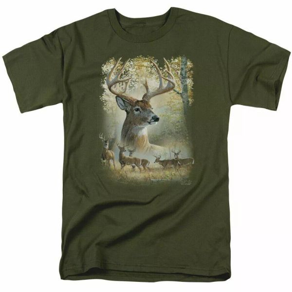 

wild wings bucks t shirt mens licensed deer buck tee military green, White;black