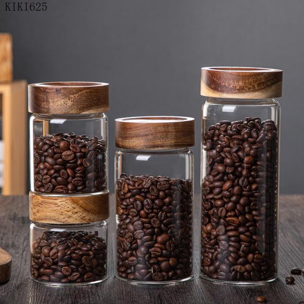 

storage bottles & jars modern wooden lid spiral glass jar kitchen food container coffee bean tea can sundries bottle home decor