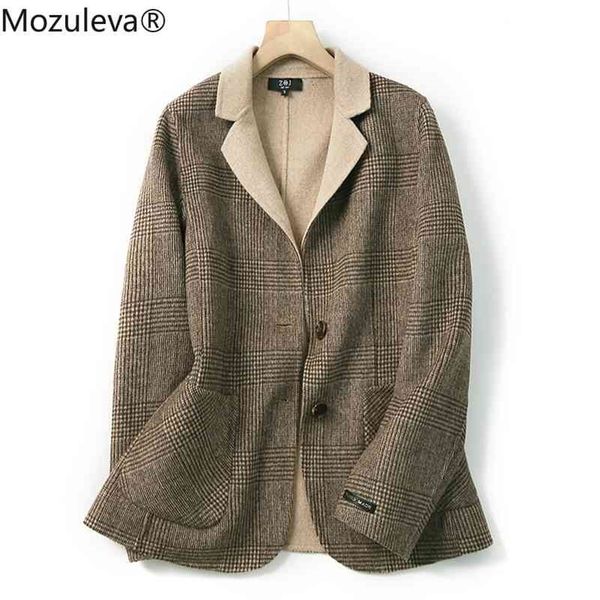 

double-faced goods commuter plaid clothing women's autumn and winter woolen coat blazers 210416, Tan;black