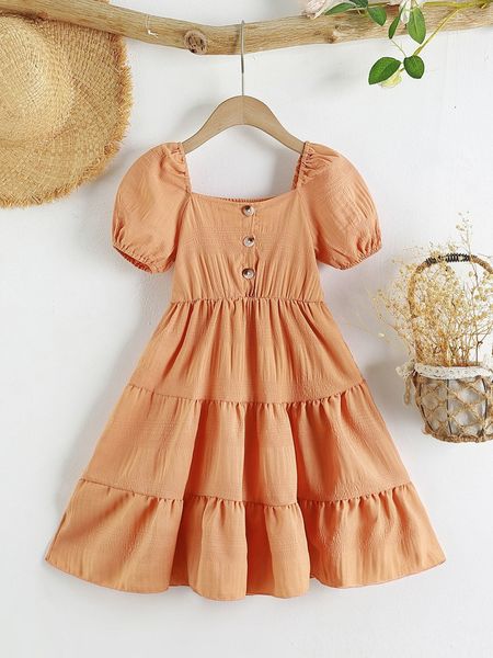 

toddler girl puff sleeve ruffle hem dress she, Red;yellow