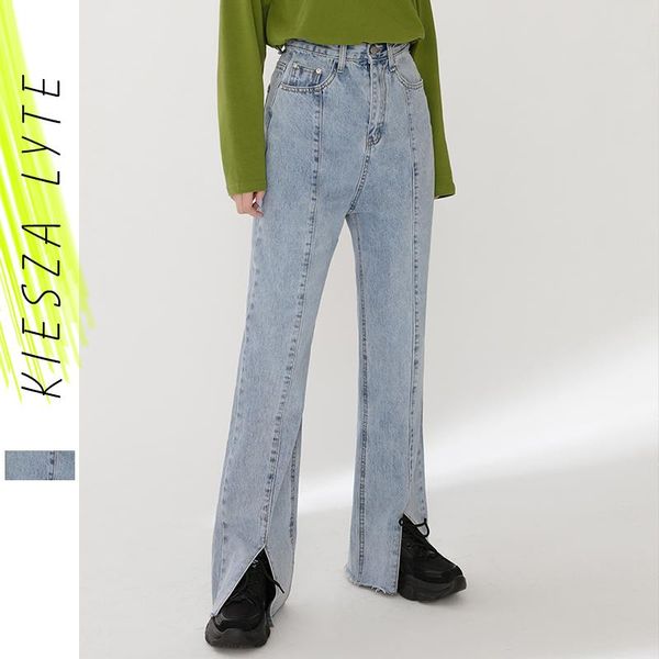 

women's jeans women denim pants split high waisted 2021 casual loose wide leg patchwork light blue trousers streetwear