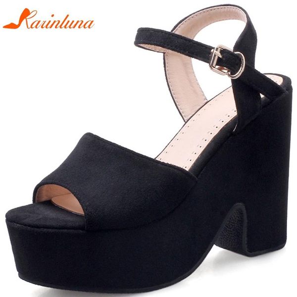 

dress shoes karin arrivals 2021 dropship peep toe summer sandals woman square heels platform buckle strap womn, Black
