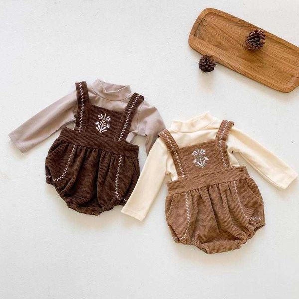 

toddler baby girls clothing sets newborn infant embroidery overalls + t-shirt outfits spring baby boys jumpsuit 2pcs clothes set y0918, White